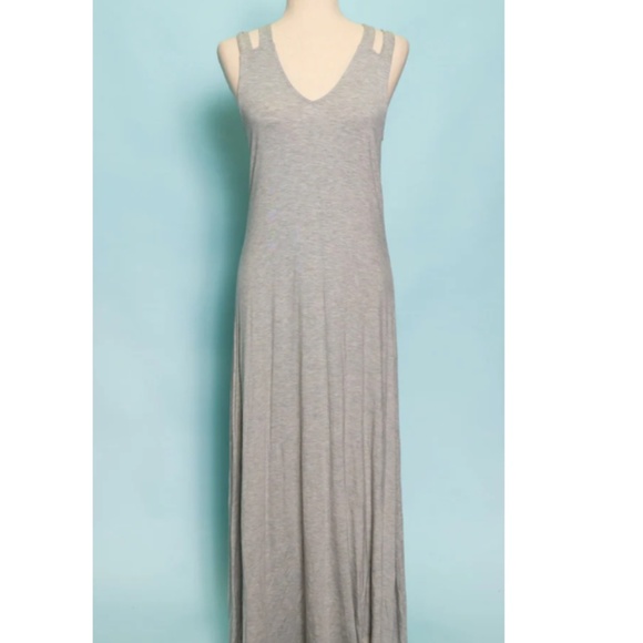 "The Yvette" Gray V neck Double Strap Maxi Dress - Picture 1 of 1
